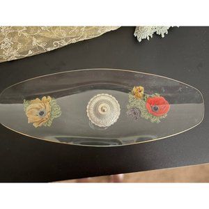 Pilkington Chance Glass Tray Poppy Flower Anemone Fluted Gold Rim